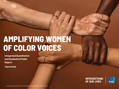 Close-up of interlocked arms of women of different skin tones symbolizing solidarity on report cover